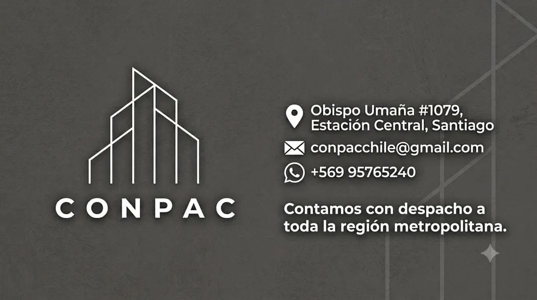 Tarjeta corporativa de CONPAC con su logotipo y datos de contacto